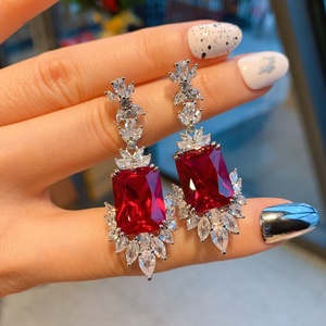 High-end Eco-friendly Copper Red Zircon Creative Full Diamond Necklace and Ear Rings 3PCS Set Fashion Jewelry Sets Ladies - Product Image 4