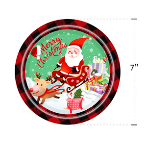 Christmas Santa Claus Sleigh Printed <b>Disposable</b> Tableware Paper <b>Plates</b> Cups Napkins Party Supplies Kit - Product Image 3