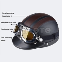 Casque de moto en cuir classique pour hommes et femmes, demi-casque ouvert Vintage, Scooter à moteur, casque électrique avec lunettes