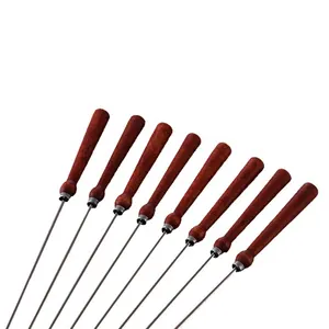 BBQ Grill Skewer Preço de fábrica personalizado Bulk Order Aço inoxidável Non-stick TOOLS Metal com alça de madeira não revestido