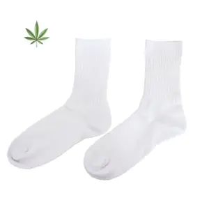 环保55% 大麻45% 有机棉纤维白色袜子透气大麻防臭袜子长款运动袜子