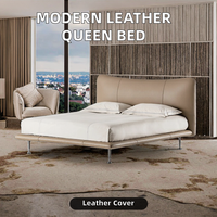 Lit Queen Size Moderne Minimaliste Blanc de Designer Italien avec Revêtement en Cuir Véritable et Cadre en Métal Doux Taille Double