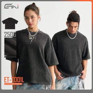 En Stock Vintage Gaufre T-shirts 250 Gsm Boxy Recadrée Surdimensionné Street Wear Côtelé Ras Du Cou t-shirt pour Hommes - Product Image 1