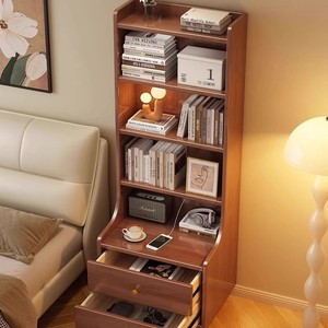 Solid Wood Bedside Table Bookshelf Integrated Multi Layer Storage <b>Shelf</b> Bedroom Nightstand With Drawers Narrow Cabinet - Product Image 2