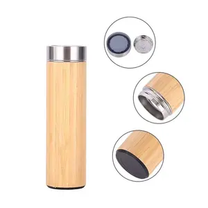 350ML 450ML 500ML Double Walled Coffee Tea Infuser Tumbler Flask Bamboo Stainless Steel Vacuum Insulated Thermos Bottle