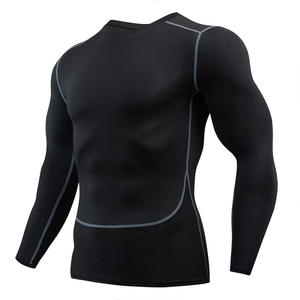 T-shirt de compression en polyester grande taille S-3XL à manches longues pour homme, vêtement de fitness, t-shirt de sport, production OEM - Product Image 2