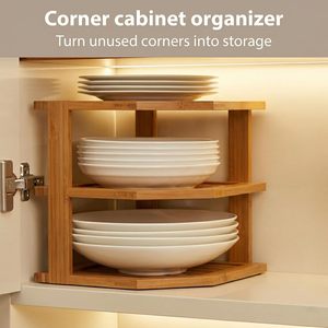 Eco-Friendly 3-Tier Modern Plate Organizer <b>Cabinet</b> <b>Corner</b> Shelf Space-Saving Design Kitchen Countertop 10x10x9.5 Inches - Product Image 4