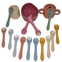 Ensemble de couverts modernes en silicone 2 pièces pour bébé Ustensiles d'alimentation de première étape sans BPA pour tout-petits 6 enfants Cuillère de formation Fourchette