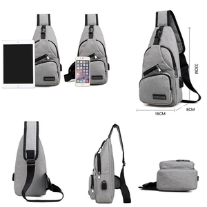 กระเป๋าคาดอกแฟชั่นกันขโมยแฟชั่นสำหรับผู้ชายกระเป๋าแมสเซนเจอร์สะพายไหล่มีสายชาร์จ USB วัสดุผ้าใบลายเรขาคณิต - Product Image 5