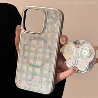 Coque de téléphone à support magnétique doré pour Iphone17 16 16pm 16plus 16pro 15 15pm 15plus 15pro 14pm 14plus 14pro 14 13pm 13pro 12 11