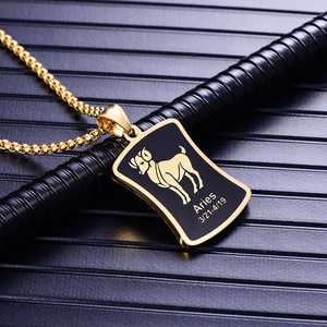 Colgante de Acero Inoxidable 316L con Baño de Oro de 18k, Diseño de Zodíaco Hip Hop para Hombre, Acuario, Simple, Impermeable, Joyería de Moda al por Mayor - Product Image 4
