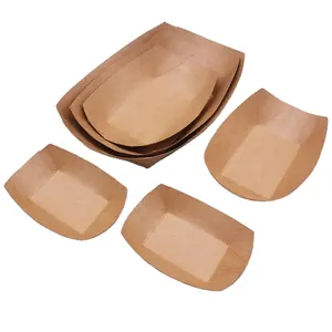 Ship Shape Kraft Paper Packing Box Disposable Kraft Paper Lunch Box Snack Food Container Tray Cookie Candy Cake Boxes