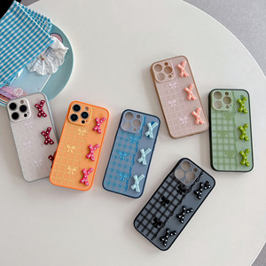 Coque de téléphone antichoc en TPU+PC sans cadre, motif paysage urbain peint par pulvérisation, avec autocollant nœud 3D à pois stéréo couleur unie pour 12/13/14/15/16/17 - Product Image 1