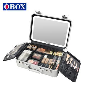 Boîte de rangement pour maquillage argentée avec miroir LED, grande capacité, trousse de toilette portable avec compartiments amovibles - Product Image 3