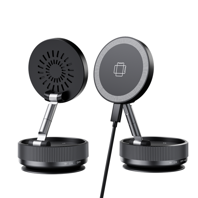 15W Magnetic Wireless Car Charger Foldable Suction Cup Mount Fast Charging Phone Holder for Dashboard Windshield