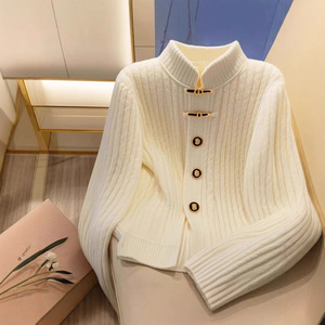 Cardigan Elegante Autunnale di Alta Qualità in Viscosa e Lana con Collo Halter e <span class=keywords><strong>Pizzo</strong></span> Lavorato a <span class=keywords><strong>Maglia</strong></span>, Top Unico e Super Elegante per Donna, Maglione Bianco 012 - Product Image 3