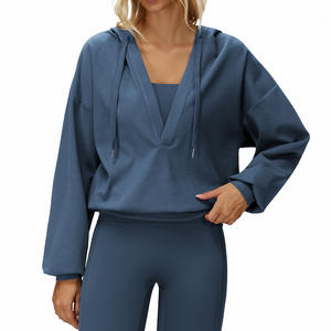 Zechuang Veste à capuche pour femme, col en V, coupe ample, respirante, manches longues, décontractée, pour sports de plein air - Product Image 1