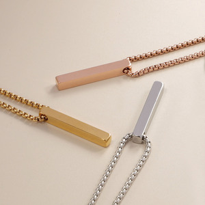 Thép Không Gỉ Tùy Chỉnh Khắc Cá Nhân Tên <span class=keywords><strong>4</strong></span> Side Bar 3D Hình Dạng Trống Mặt Dây Chuyền Vòng Cổ Cho Phụ Nữ Bỏng Ngô Chuỗi - Product Image 6