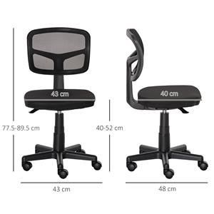 Chaise de bureau en maille ergonomique Vinsetto sans accoudoirs et réglable en hauteur, noir - Product Image 6