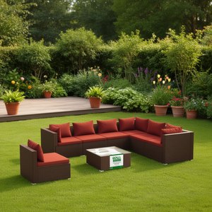 Ensemble de salon de jardin en rotin brun 6 places, mobilier d'extérieur au design contemporain - Product Image 2