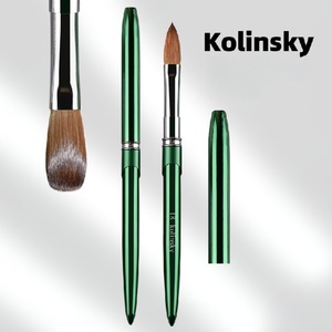 100% Pure Kolinsky Acrylic Nail <b>Brush</b> Custom Private Logo Golden Metal Handle <b>Round</b> Flat Head 3D <b>Brush</b> - Product Image 2