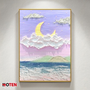 Moderne <span class=keywords><strong>Romantique</strong></span> Rêve Ciel Étoilé <span class=keywords><strong>Paysage</strong></span> Mural Peint À La Main Violet Peinture À L'huile Mur Art Personnalisé Toile Texture Élégant Vente - Product Image 1