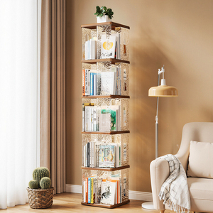 <strong>Small</strong> Multi-Layer Bookcase Storage Rack Spin Removable Plastic Stackable <strong>Bookshelf</strong> Functional Floor Book Storage Unit BT-409 - Product Image 3