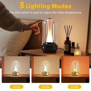 USB Rechargeable Candle Table Lamp Stepless Dimmable 3 Color <b>Touch</b> Control Bedside Desk <b>Light</b> Romantic Room Decor - Product Image 4