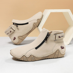 أحذية نسائية مسطحة كاجوال جديدة للخريف والشتاء، مصنوعة يدويًا من الألياف الدقيقة الصلبة، بسحاب للإغلاق، مناسبة للتجارة عبر الحدود - Product Image 1