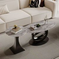 Table basse ovale Runwood Cream Wind Rock Slab pour salon et balcon, petite unité, avec structure métallique moderne, idéale pour les gîtes et les espaces commerciaux