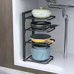 Porte-casseroles multicouches Support de <span class=keywords><strong>rangement</strong></span> pour comptoir de cuisine Organisateur de casseroles <span class=keywords><strong>sous</strong></span> l'évier Étagère noire amovible - Product Image 2