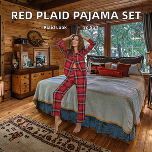 Conjunto de Pijama de Mujer de 2 Piezas a Cuadros, Transpirable, con Cintura Elástica, de Poliéster, con Mangas Largas, para Primavera, Verano y Otoño, Ropa Casual - Product Image 2
