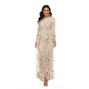 2021 Ins Best Selling elegant princess abaya muslim women clothes embroidered flower long dress