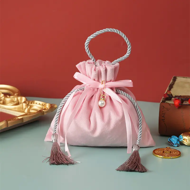 Bolsa de dulces Embalaje Decoración de la boda Mancha Bolsa con cordón Regalo Borla Mancha Bolso