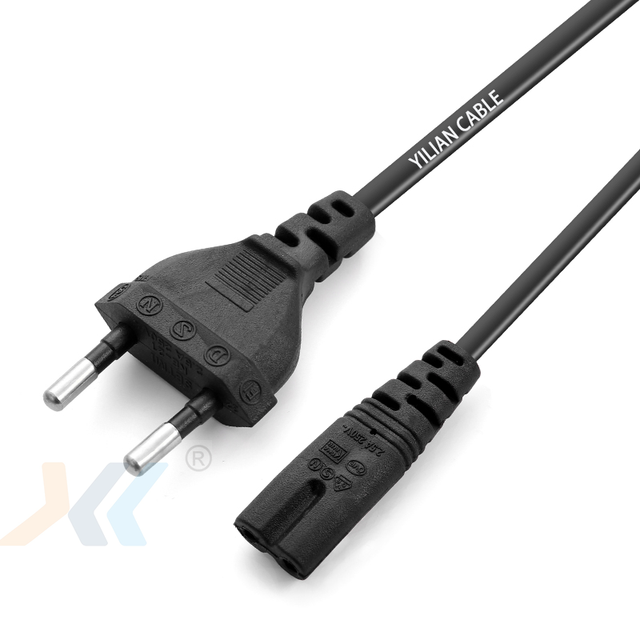 EU Power Cord 2 Cores AC Power Cable 2 Prong 8 Shaped Tail C7 Cable 1M 1.5M 1.8M Length Communication Cable