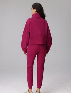 Felpa da <span class=keywords><strong>donna</strong></span> a maniche lunghe, modello crop, casual, in pile, con collo alto, <span class=keywords><strong>mezza</strong></span> zip, tasca a marsupio, stampata, invernale - Product Image 2