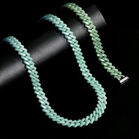 Bracelet-collier en jadeite naturelle de qualité A, forme de diamant vert bleu eau, chaîne cubaine, style hip-hop, tendance unisexe