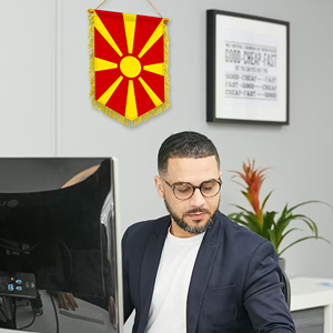 Bandera Macedonia y pancarta de 20*30cm con borlas alrededor adecuadas para actividades conmemorativas históricas de los Balcanes - Product Image 3