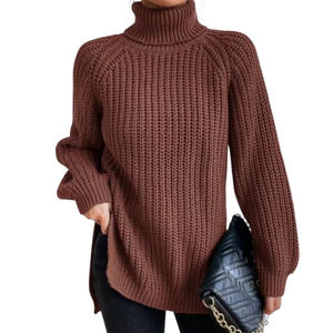 Maglione da <span class=keywords><strong>donna</strong></span> lavorato a spalla a collo alto lavorato a <span class=keywords><strong>maglia</strong></span> stile di media lunghezza alla moda maglioni da <span class=keywords><strong>donna</strong></span> - Product Image 5