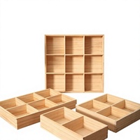 Boîte de rangement en bois écologique et durable, multifonctionnelle, rectangulaire, à grille de neuf compartiments, idéale comme boîte cadeau, avec plateaux et cadres en bois de qualité supérieure pour le rangement