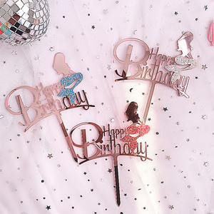 Adorno de acrílico para pastel con diseño de sirena, dulce y brillante, para decoración de pasteles de cumpleaños. - Product Image 5