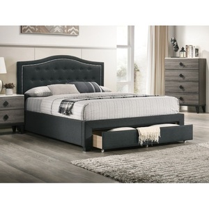 Lit King Size Californien Moderne avec Tête de Lit Capitonnée Boutonnée, Sommier de Rangement et Pied de Lit, Finition Anthracite, Écologique, pour Chambre d'Appartement - Product Image 2