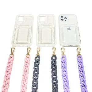 Amazo豪华龙虾钩架透明手机套，带持卡人和背带链，适用于iPhone 14 13 12 11 Pro Max 7 8 Plus