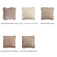 Housses de coussin style ferme à bords volantés, motifs à carreaux marron et unis, vente en gros