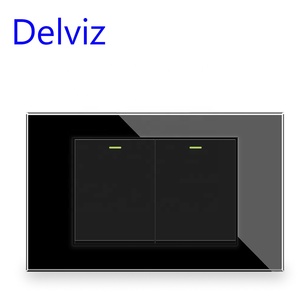 Delviz 120mm * 72mm Tinh thể thủy tinh chúng tôi BR bảng chuyển đổi, AC 110V ~ 250V 16A điều khiển điện, <span class=keywords><strong>2</strong></span> gang <span class=keywords><strong>2</strong></span> cách đẩy nút Tường Đèn chuyển đổi - Product Image 1