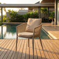Chaise de salle à manger en rotin tressé durable et écologique pour l'extérieur, fauteuil de jardin avec structure en aluminium, coussin imperméable pour patio et terrasse