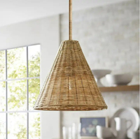 Luminaire suspendu conique en osier personnalisable, lustre en rotin naturel tissé à la main pour salle à manger et îlot de cuisine