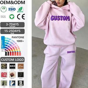 Custom High Quality Warm Fleece Women's 2 Piece Tracksuit Set Hooded Pullover And Jogger Pants Winter Streetwear Set