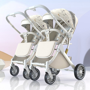 <span class=keywords><strong>Passeggino</strong></span> <span class=keywords><strong>Gemellare</strong></span> Leggero Pieghevole con Seduta Reclinabile, Ammortizzazione, Bidirezionale, per Neonati, in Metallo, 4 Ruote - Product Image 1