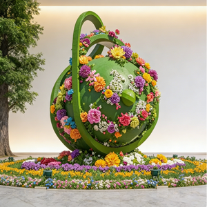 Sculpture de verdure artificielle sur mesure de grande taille - Installation artistique florale pour l'intérieur des centres commerciaux, les halls commerciaux et la décoration saisonnière - Product Image 3